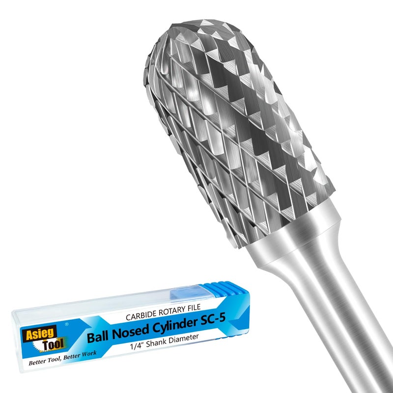 Asieg Tool SC-5 مثقاب كربيد التنغستن شكل أسطواني مع نهاية مدورة مزدوجة القطع مع عمود 1/4 بوصة لمثقاب دقيق - Image 1